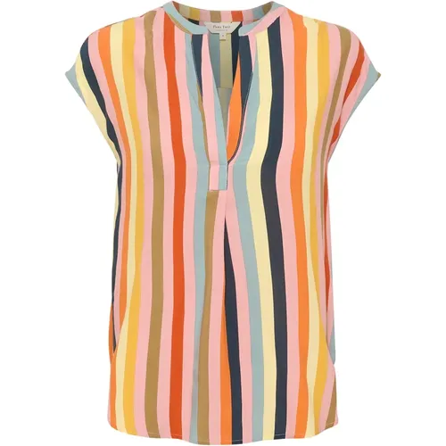 Multistripe V-Neck Blouse with Small Sleeves , female, Sizes: XS, S - Part Two - Modalova