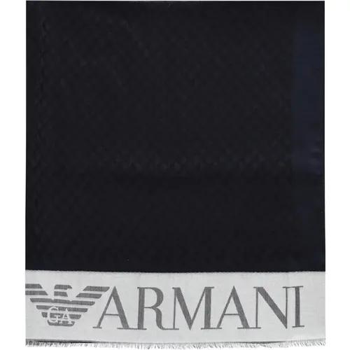 Blauer Schal mit Jacquard-Logo - Emporio Armani - Modalova