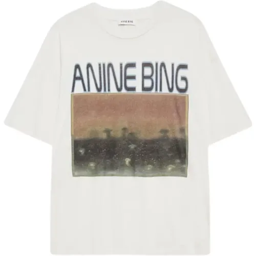 T-Shirt mit Pilzdruck Rundhalsausschnitt , Damen, Größe: S - Anine Bing - Modalova