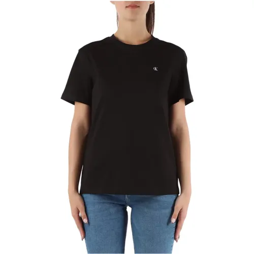Baumwoll-T-Shirt mit Frontlogo-Patch , Damen, Größe: M - Calvin Klein Jeans - Modalova