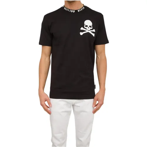 Skull&Bones Rundhals T-shirt Schwarz , Herren, Größe: L - Philipp Plein - Modalova