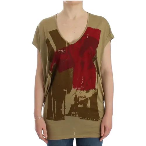 Grünes Print Kurzarm T-Shirt , Damen, Größe: S - Costume National - Modalova