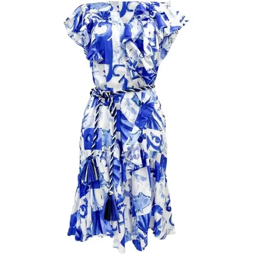 Blue and White Printed Silk Dress , female, Sizes: S - Carolina Herrera - Modalova