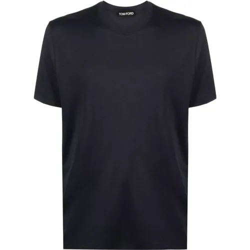 Blaues Crew-neck T-shirt und Polo , Herren, Größe: 2XL - Tom Ford - Modalova