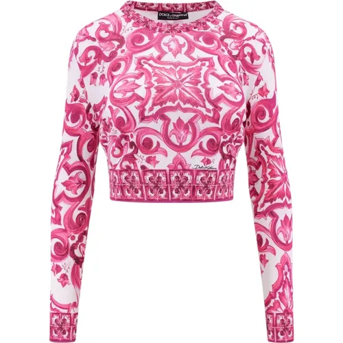 Seiden Maiolica Print Crop Top - Dolce & Gabbana - Modalova