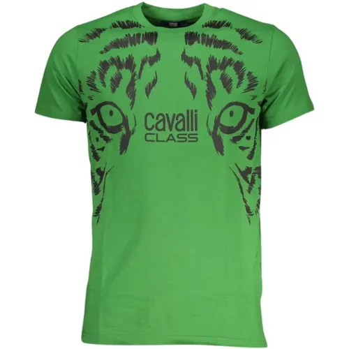 Grünes Baumwoll Logo Print T-Shirt , Herren, Größe: M - Cavalli Class - Modalova