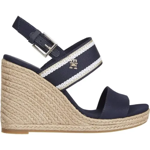 Blaue Keilabsatz Sandale Flache Sandalen , Damen, Größe: 38 EU - Tommy Hilfiger - Modalova