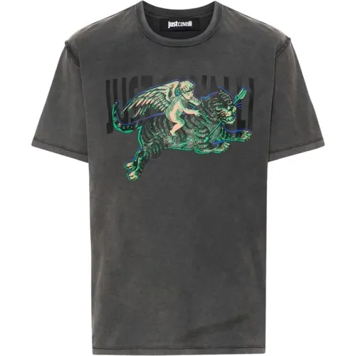 Schwarze Grafik T-Shirts und Polos , Herren, Größe: XL - Just Cavalli - Modalova