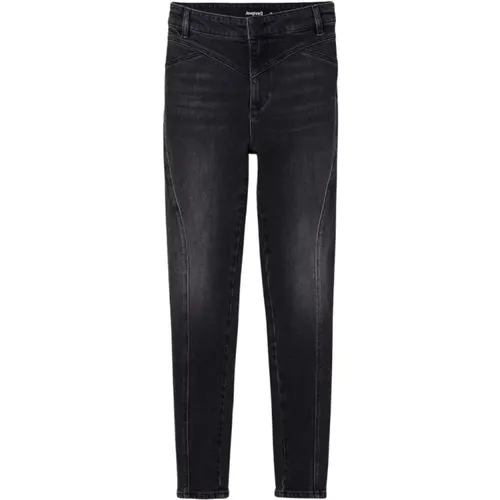 Schwarze Skinny-Jeans mit bestickten Details - Desigual - Modalova