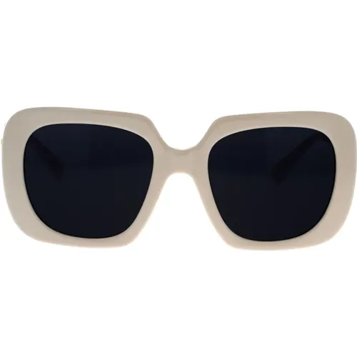 Quadratische Sonnenbrille mit dunkelgrauer Linse und weißem Rahmen , unisex, Größe: 54 MM - Versace - Modalova