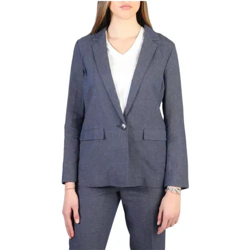 Geknöpfter Baumwoll Leinen Damen Blazer , Damen, Größe: L - Armani Jeans - Modalova