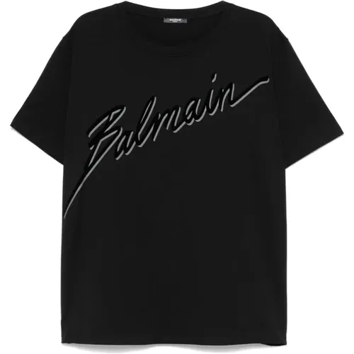 Schwarzes Rundhals-T-Shirt , Herren, Größe: S - Balmain - Modalova