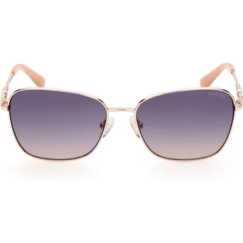 Elegant Butterfly Sunglasses with Rose Gold Frame and Brown Gradient Lenses , female, Sizes: 57 MM - Guess - Modalova