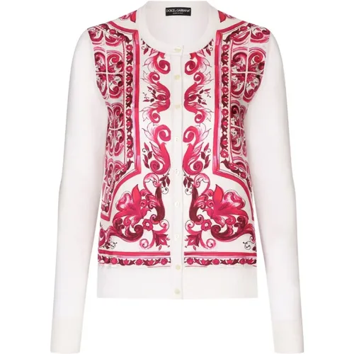 Silk Cardigan with Twill Inserts , female, Sizes: XS - Dolce & Gabbana - Modalova