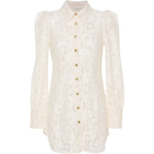 Ivory Lace Tunic Shirt with Jewel Buttons , female, Sizes: L - Zimmermann - Modalova