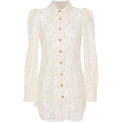 Ivory Lace Tunic Shirt with Jewel Buttons , female, Sizes: S, L - Zimmermann - Modalova