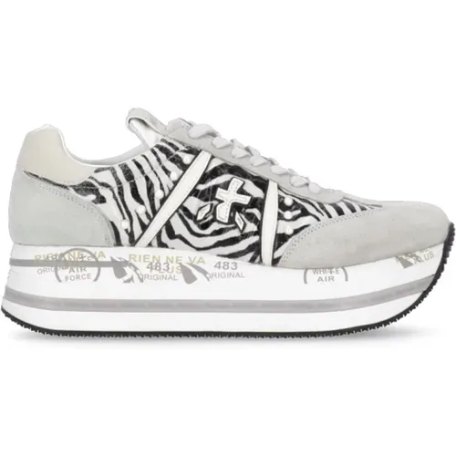 White Grey Sneakers with Animalier Inserts , female, Sizes: 6 UK, 4 UK - Premiata - Modalova