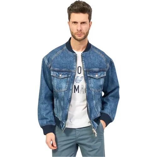 Denim Bomber Style Coat , male, Sizes: L, M - Armani Exchange - Modalova