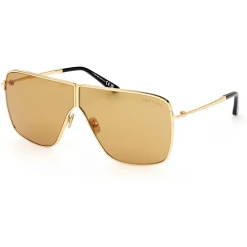 Braune Sonnenbrille Glänzendes Tiefes Goldgestell , unisex, Größe: 68 MM - Tom Ford - Modalova