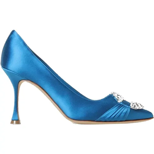 Crystal Buckle Satin Pumps , female, Sizes: 6 UK, 2 UK - Manolo Blahnik - Modalova