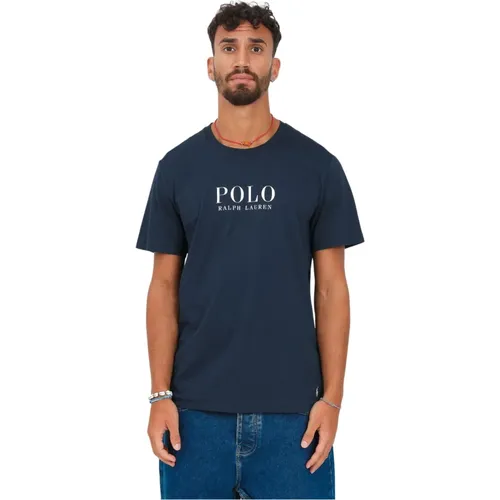 Blaues Logo Print Casual T-Shirt , Herren, Größe: L - Ralph Lauren - Modalova