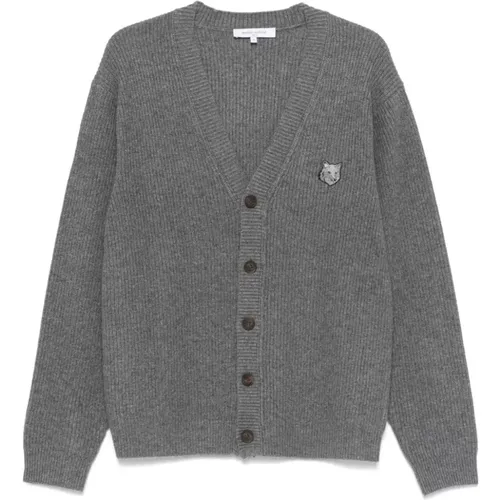 Fox Head Wool Cardigan Sweater , male, Sizes: XL, S, L, M - Maison Kitsuné - Modalova