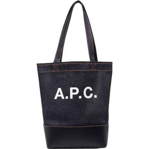 Dunkelblaue Baumwoll-Leder-Tote-Tasche,Blaue Taschen mit Lederboden - A.P.C. - Modalova