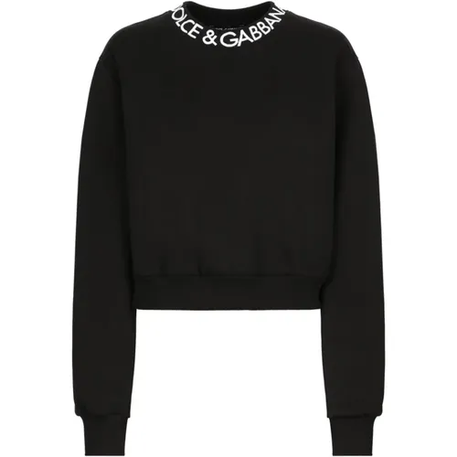 Schwarzer Sweatshirt mit langen Ärmeln und Logo , Damen, Größe: S - Dolce & Gabbana - Modalova