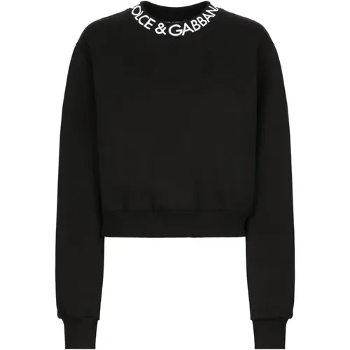 Schwarzer Sweatshirt mit langen Ärmeln und Logo - Dolce & Gabbana - Modalova