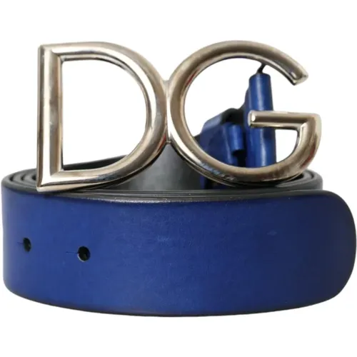 Blauer Ledergürtel Metallschnalle - Dolce & Gabbana - Modalova