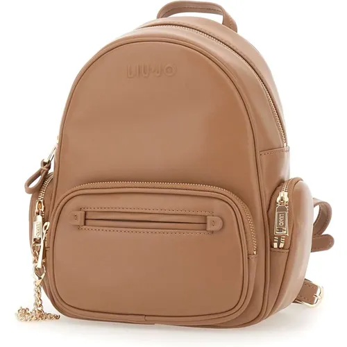 Stylish Camel Backpack with Gold Details , female, Sizes: ONE SIZE - Liu Jo - Modalova