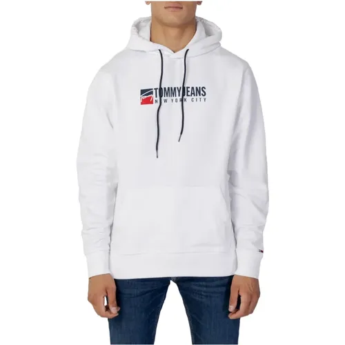 Weißer Kapuzenpullover mit Druck , Herren, Größe: L - Tommy Jeans - Modalova