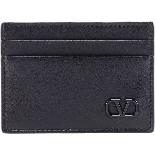 Leather Wallet with Metal VLogo Detail , male, Sizes: ONE SIZE - Valentino Garavani - Modalova
