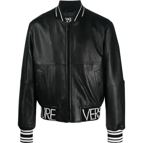 Leather Bomber Jacket - Size 48 , male, Sizes: M - Versace Jeans Couture - Modalova