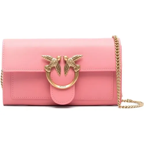 Flamingo Leder Schultertasche mit Kette , Damen, Größe: ONE Size - pinko - Modalova