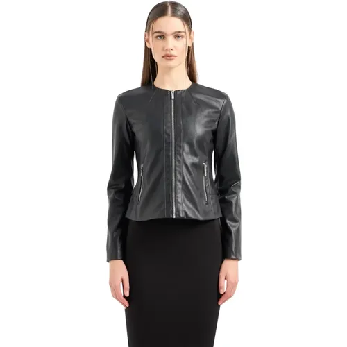 Schwarze Lederjacke im Urban Style , Damen, Größe: XS - Armani Exchange - Modalova