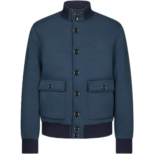 Blaue Technische Jersey Bomberjacke , Herren, Größe: L - Dondup - Modalova