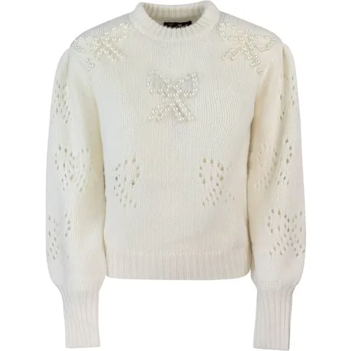 Ivory Sweater with Pearl Embellishments , female, Sizes: S, M, XS - MC2 Saint Barth - Modalova