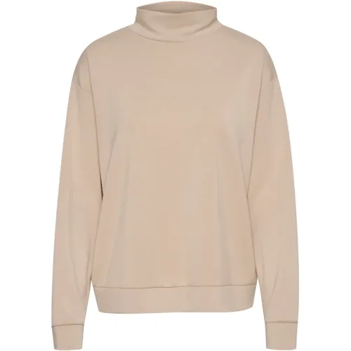 Federgraues Sweatshirt mit hohem Kragen , Damen, Größe: L - Kaffe - Modalova