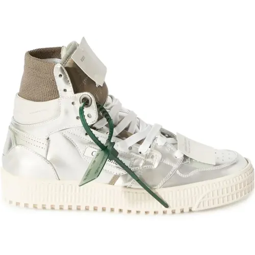 Silver High-Top Sneakers with Green Label , female, Sizes: 7 UK, 6 UK, 4 UK - Off White - Modalova