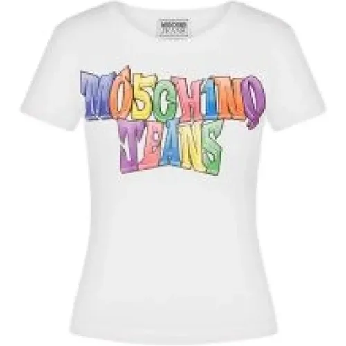 Weiße Baumwoll-Logo-T-Shirt Multicolor - Moschino - Modalova