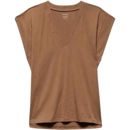 Baumwoll V-Ausschnitt T-Shirt für Frauen - Frame - Modalova