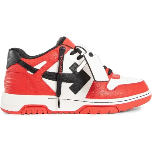 Leather Basket Red Black Sneakers , male, Sizes: 6 UK - Off White - Modalova