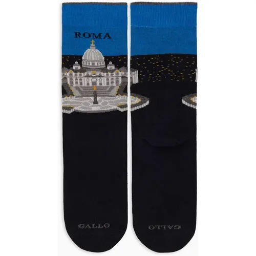 Kurze Baumwollsocken für Damen, blau mit Piazza San Pietro in Rom Muster - Gallo - Modalova