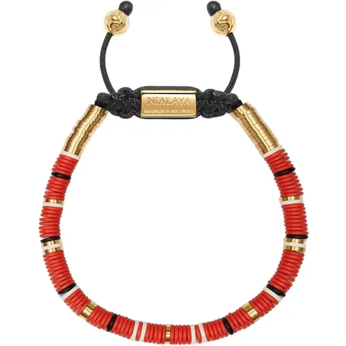 Bohemian Beaded Bracelet with , White and Gold Disc Beads , male, Sizes: XL, L - Nialaya - Modalova