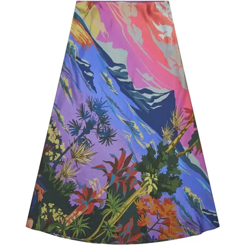 Colorful Silk Midi Skirt , female, Sizes: S - Munthe - Modalova
