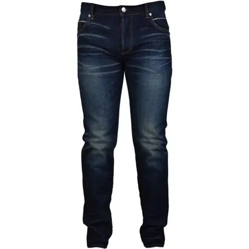 Dunkelblaue verblasste Jeans mit Markenlabel , Herren, Größe: W30 - Balmain - Modalova