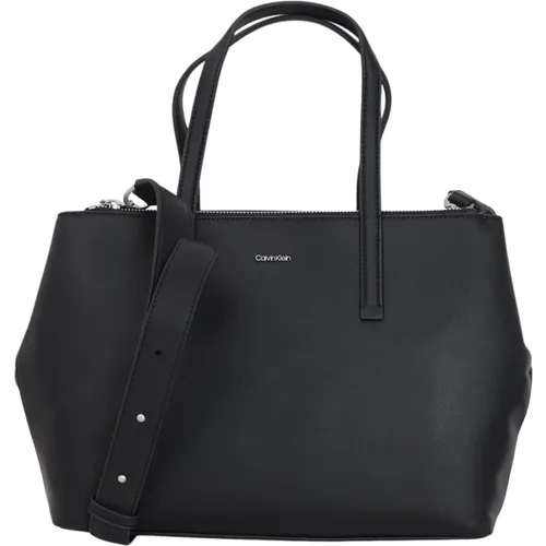 Schwarze Damen-Tote-Tasche mit Reißverschlusstasche und magnetischem Clip - Calvin Klein - Modalova