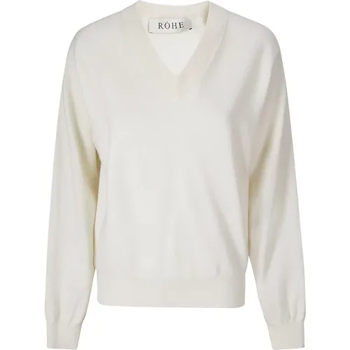 Wool V-Neck Sweater with Ribbed Details , female, Sizes: M, S - Róhe - Modalova