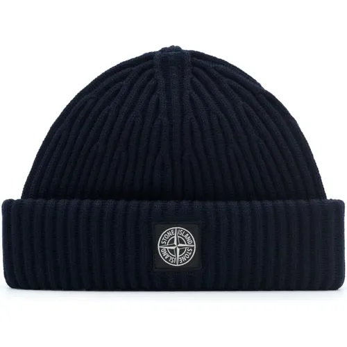 Knitted Compass Patch Hat in Navy , unisex, Sizes: ONE SIZE - Stone Island - Modalova